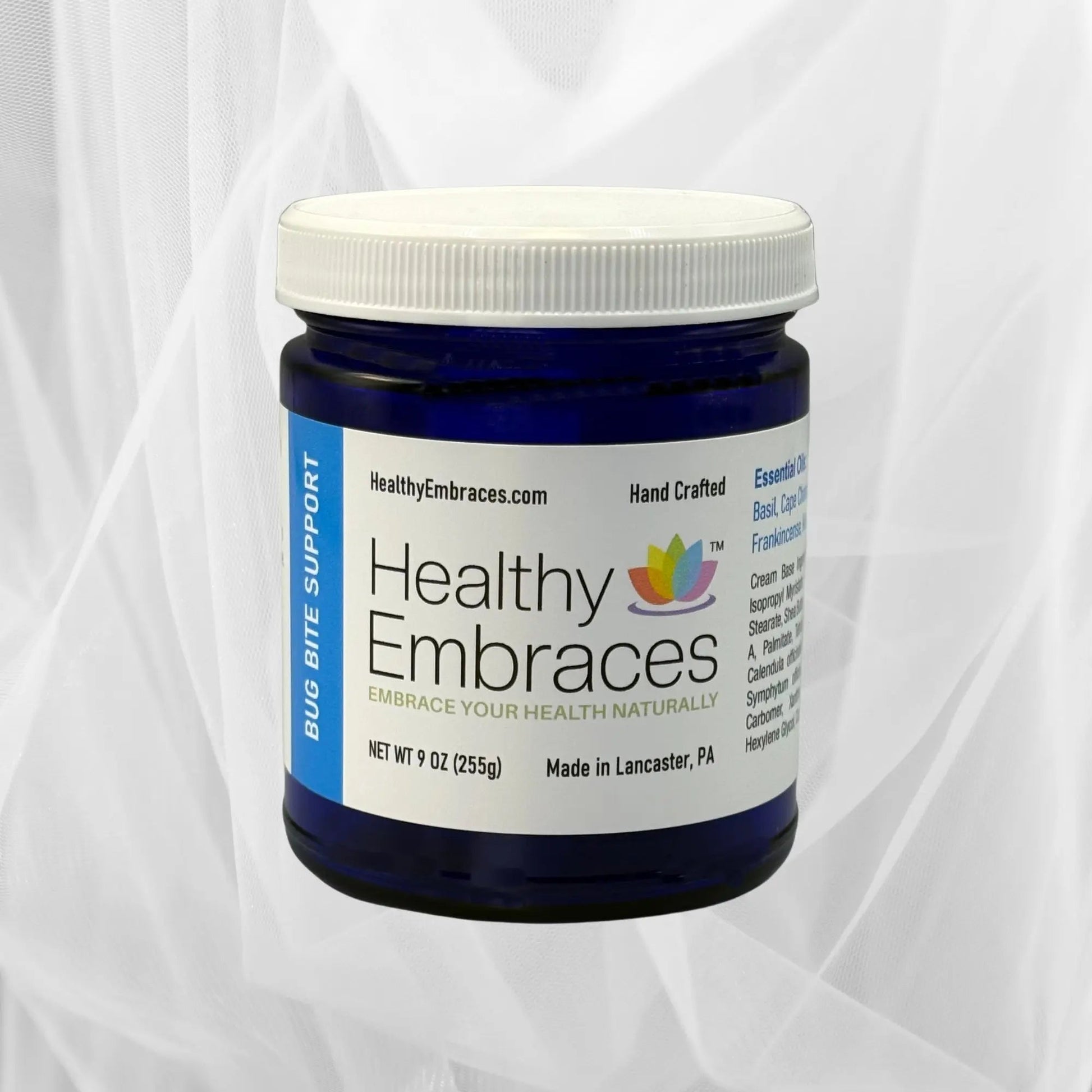 Healthy Embraces bug bite support cream tube with soothing cream for insect bites and skin relief.