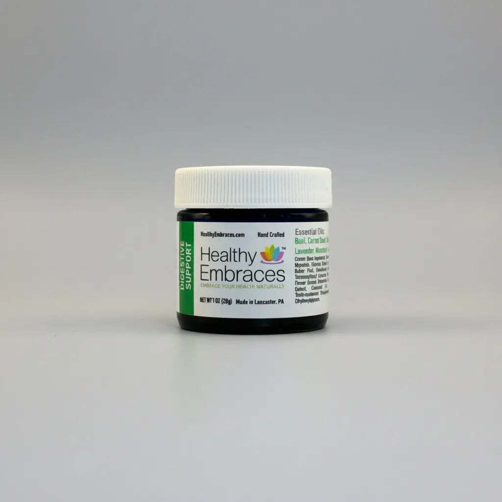 Healthy Embraces Digestive Support Cream in a 4oz jar, featuring a smooth cream formula for digestive health support.