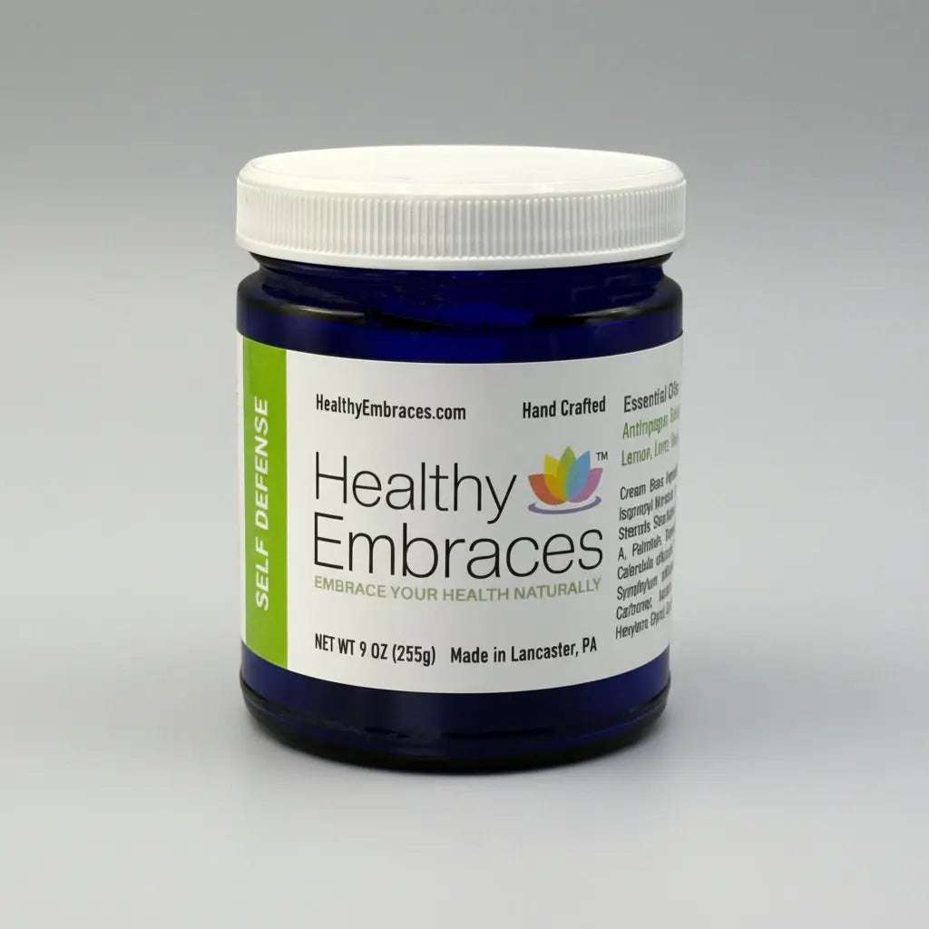 Healthy Embraces Self Defense Cream in a 4oz container, featuring a smooth cream formula for personal protection.